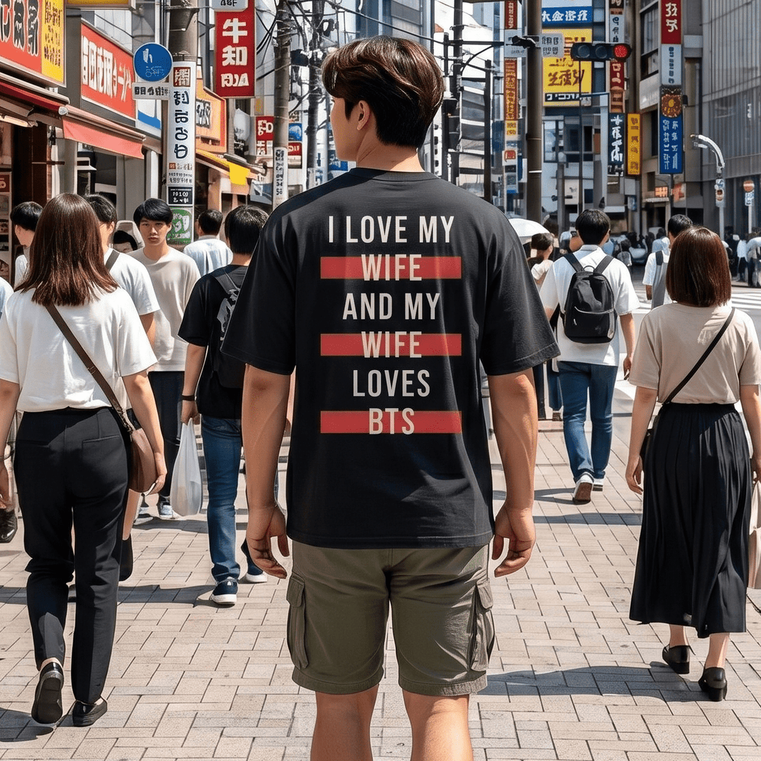 BTS - «I Love My Wife and My Wife Loves BTS» Oversized T-Shirt - SeoulMate